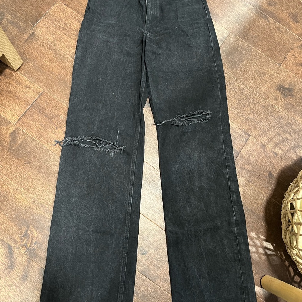 Zara Black High Rise Distressed Jeans